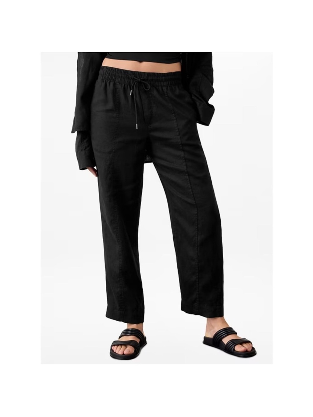 Athleta Black Retreat Women’s Drawstring %100 Linen Ankle Pant Size M